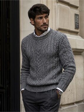 Haggar Wool blend cable knit Crewneck Pullover Sweater grey charcoal unisex Sz M